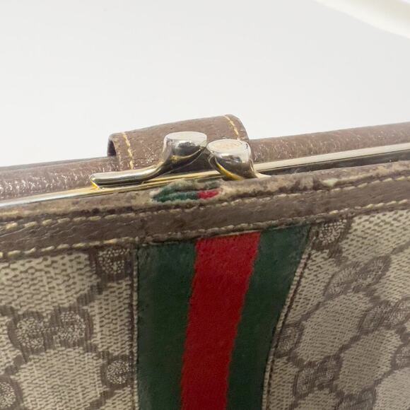 VIntage Gucci Wallet Trifold Brown Monogram GG Passport Sherry Line Canvas 80s - Picture 8 of 16